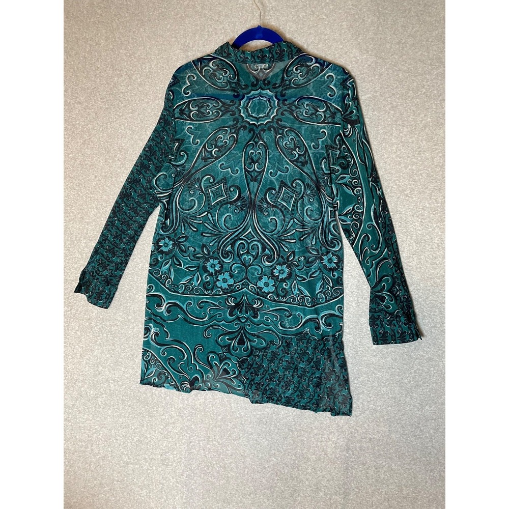 Karen Kane Sheer‎ Tunic Top Womens Size 12/14 Green Floral Button Up Longsleeve - Picture 2 of 9